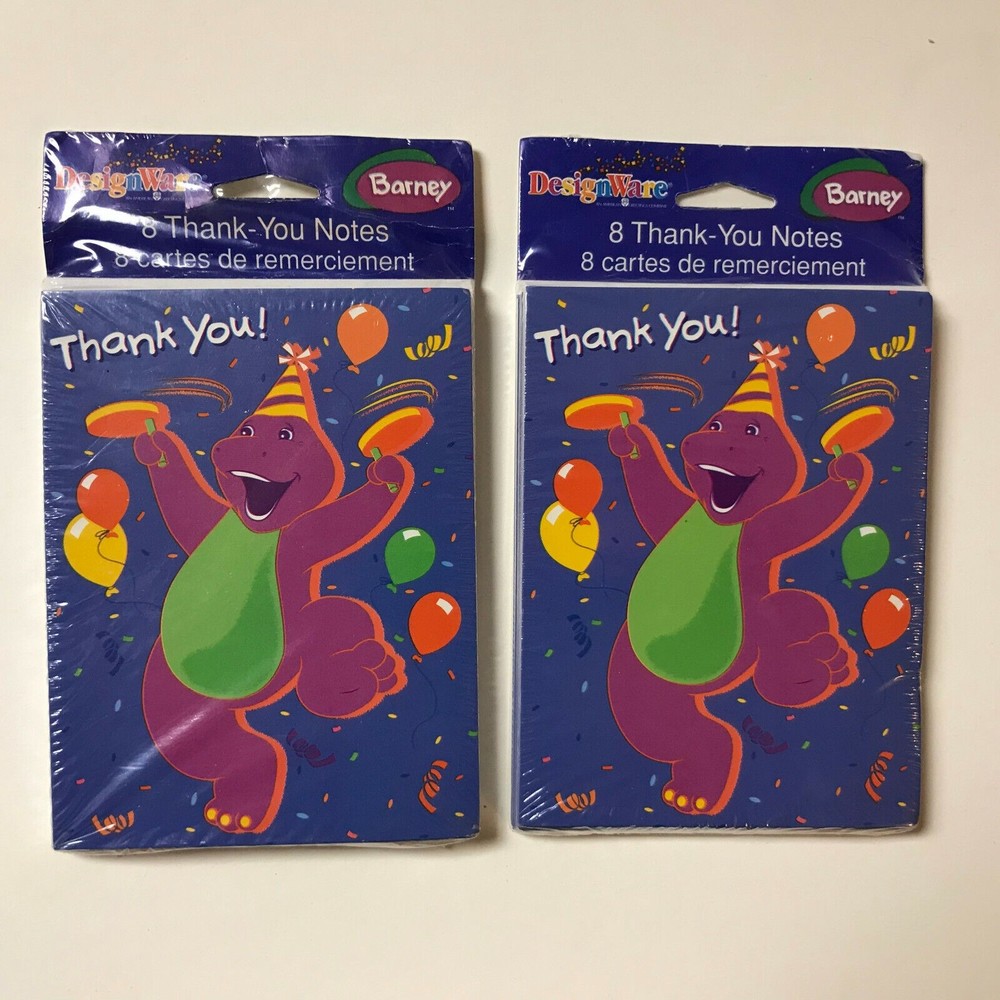 Barney Dinosaur Stationary Thank You Notes 16 Total Inside Blank NEW Old Stock